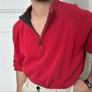 Vibrant Red Zip Up Sweater with Ribbed Texture